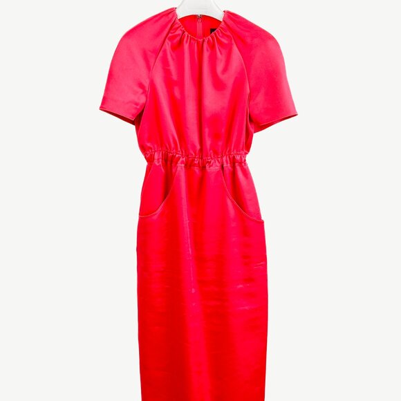 Brandon Maxwell AW/19 Fuschia Silk-Shantung Cape-Sleeve Midi Dress - Picture 1 of 11